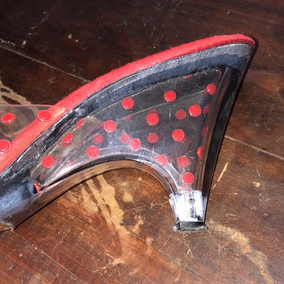 Vintage clear heel Red polka dot slide sandals - Picture 4 of 9